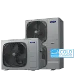 Armstrong Air A7SCP18V compact heat pump outdoor units with Cold Climate badge